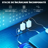 HOMCOM Birou Gaming cu Spații de Stocare și 2 Suporturi pentru Monitoare, din Lemn și Oțel, 165x80x91.5 cm, Negru(m-5)