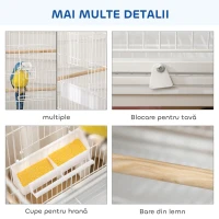 PawHut Gabbia per Uccelli da Interni in Acciaio e Legno a 4 Ruote con Vassoio(m-7)