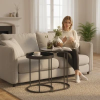 HOMCOM Set Rotund de Măsuțe de Cafea Stivuibile - Gri(m-9)