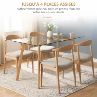 HOMCOM Table à manger pour 4 personnes, 120x60x76cm, table de cuisine, plateau en verre trempé et pieds en acier, transparent(m-4)