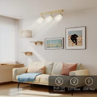 HOMCOM Candelabru pentru Dormitor, Plafonieră cu 3 Puncte de Lumină Reglabile la 90°, Lustră Suspendată pentru Living și Sufragerie cu Dulii E27 pentru Becurile LED, Culoare Lemn(m-5)
