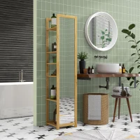 HOMCOM Meuble colonne de salle de bain à 6 niveaux en bambou avec miroir, 6 étagères, naturel, 35L x 35l x 168H cm(m-10)