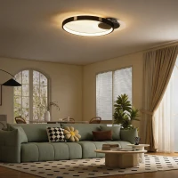 HOMCOM Lampă de tavan LED Modernă de 40W cu 2 Inele și Lumină Reglabilă, Negru(m-2)