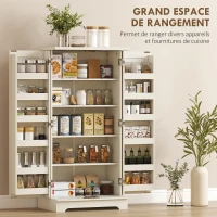 HOMCOM Buffet cuisine armoire de cuisine 5 niveaux avec portes et étagères réglables 60l x 40P x 120H cm grain de bois crème(m-4)