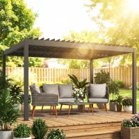 Outsunny Pergola bioclimatica con lame orientabili, 4x3 m, Grigio scuro(m-2)