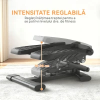 SPORTNOW Mini Stepper 2 în 1, Step Twist cu Monitor LCD, Pedale Mari și Antiderapante, Stepper Fitness pentru Acasă, Echipament Cardio pentru Antrenament Picioare și Talia, Fără Asamblare(m-5)