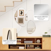 HOMCOM Lot de 2 miroirs muraux, miroirs décoratifs irréguliers en forme de galet, cadre en métal, 70 x 46 cm/49,5 x 31 cm, noir(m-6)