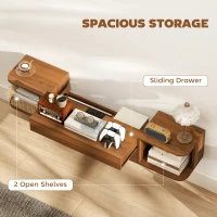 HOMCOM Suport TV suspendat până la 50" cu prize de curent, USB și tip C, sertar și rafturi, 120x24x22.4 cm, Nuc(m-5)