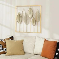 HOMCOM Décoration murale en métal moderne, sculpture murale en métal en forme de feuille, 70 x 70 cm, doré(m-10)