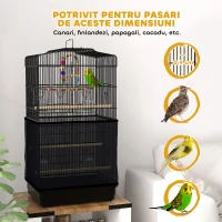 PawHut Colivie pentru pasari cu Stinghii, Leagan si boluri, Voliera din Metal si Plastic, 46.5x35.5x92 cm, Negru(m-7)