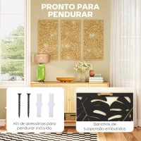 HOMCOM Decoração de Parede de Madeira 3D 3 Peças 40x80 cm Adornos com Padrão de Folhas Tropicais Madeira(m-5)