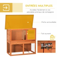 PawHut Clapier à lapin cage à lapin 2 étages plateau coulissant rampe et toit ouvrant 90L x 45l x 80H cm(m-5)
