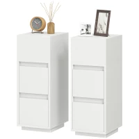 HOMCOM Set de 2 Noptiere Moderne cu 2 Sertare și Raft Deschis, 25x30x65 cm, Alb(m-10)