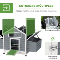 PawHut Gallinero de Madera para Exterior con 2 Nidos Bandeja Extraíble Perchas Techo Impermeable 150x100x96,5 cm Gris(m-5)
