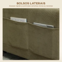 HOMCOM Poltrona Cama Estofado em Veludo Ecológico com Encosto Ajustável 3 Níveis 6 Bolsos Laterais 74x85,5x82 cm Castanho(m-7)