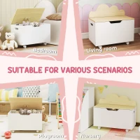 AIYAPLAY Toy Box with Lid, Toy Chest with Wheels and Safety Hinges, Toddler Storage Organiser for Playroom, Bedroom, White(m-7)