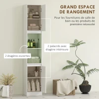 HOMCOM Meuble colonne salle de bain, meuble de rangement avec 2 portes, 2 compartiments ouverts, , 30 x 24 x 170 cm, blanc(m-4)