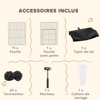 PawHut Enclos pour petits animaux, cage à lapin modulable 12 panneaux avec tapis étanche, en acier, 120 x 60 x 40 cm, noir(m-7)