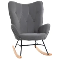 HOMCOM Fauteuil à Bascule Oreilles Rocking Chair Grand Confort accoudoirs Assise Dossier garnissage Mousse Haute densité Gris(m-11)