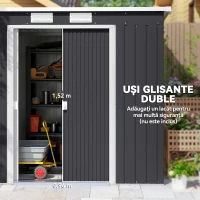 Outsunny Magazie de Unelte pentru Grădină din Metal cu Kit Fundație, Uși Duble, Grile de Aerisire și Acoperiș Înclinat, Gri(m-5)