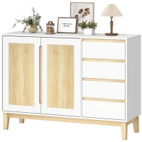 HOMCOM Buffet, meuble de rangement avec 2 portes et 4 tiroirs, étagère réglable, 120 x 40 x 86 cm, blanc et chêne