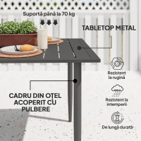 Outsunny Masă de Grădină Dreptunghiulară 150x90x73 cm, Masă de Dining pentru 6 Persoane cu Design cu Lamele și Gaură pentru Umbrelă din Oțel, Pentru Terasă, Balcon și Exterior, Negru(m-7)
