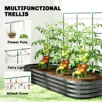 Outsunny Podwyższona grządka z kratką, metalowa donica z ochronnymi krawędziami i rękawiczkami 220 x 110 x 150 cm, ciemnoszara(m-5)