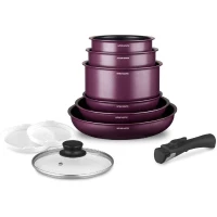 Batterie de cuisine - Tous feux dont induction - ARTHUR MARTIN - AM2991 - Aluminium revetement anti-adhésif - 10 pieces - Prune(m-1)
