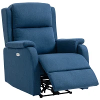 HOMCOM Fotoliu Electric Reclinabil cu Suport pentru Picioare, Material Textil cu Efect de In, 79x90x106 cm, Albastru(m-1)