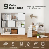 HOMCOM Bibliotecă cu Cuburi cu 6 Secțiuni Deschise și 3 Închise din Lemn Alb(m-4)