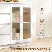 HOMCOM Buffet salon, meuble de rangement avec 4 tiroirs et 2 portes en verre trempé, étagère réglable, 120 x 40 x 91 cm, blanc(m-5)