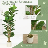 HOMCOM Plante artificielle intérieure 150 cm Figuier lyre arbre artificiel avec pot en plastique et tronc en bois massif, vert(m-4)