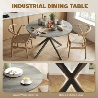 HOMCOM Okrągły stół jadalniany dla 4 osób, stół kuchenny w stylu industrialnym z nogami stalowymi, do jadalni, kuchni, szary(m-4)