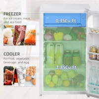 HOMCOM Mini-lodówka, pojemność 91 litrów, zamrażarka, regulowane półki, cicha praca, kompaktowy rozmiar, plastik, stal, biały(m-5)