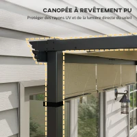 Outsunny Pergola avec 3 toiles coulissantes 3 x 3 x 2,38 m structure acier noir toile polyester haute densité beige(m-6)