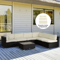 Outsunny Lot de 14 Housses de Rechange Coussins Salon de Jardin - 6 Housses Coussin d'assise, 8 Housses Coussin Dossier - Housses zippées Polyester déperlant Crème(m-10)