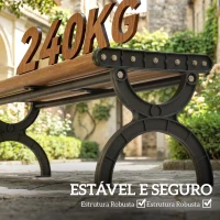 Outsunny Banco de Jardim Exterior de 2 Lugares com Estrutura Metálica e Assento com Ripas 124x39x39 cm Castanho(m-5)