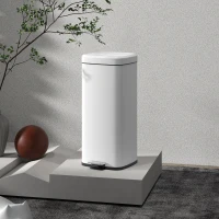 HOMCOM Poubelle de cuisine 30L avec couvercle à fermeture douce et pédale, seau intérieur amovible, 28L x 35l x 63,5H cm, blanc(m-10)