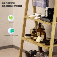 HOMCOM Étagère salle de bain en bambou pliable 3 niveaux étagère à échelle porte-serviettes 53,5x30x153cm effet bois naturel(m-6)