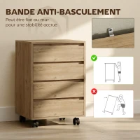 HOMCOM Caisson de bureau rangement bureau sur roulettes 4 tiroirs coulissants en bois aspect bois marron(m-6)