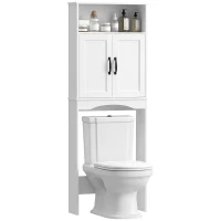 HOMCOM Dulap peste WC Mobilier de baie cu 2 uși cu închidere silențioasă Raft deschis 64x21x173,5 cm Alb(m-7)