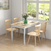 HOMCOM Table à manger table de cuisine structure en bois massif 4 personnes design vintage 120 cm naturel et blanc(m-2)