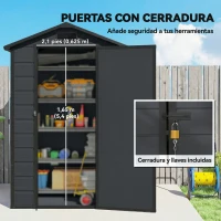 Outsunny Cobertizo de Jardín Exterior 1,09 m² 128x104x196 cm con Suelo Puerta con Cerradura Ventana y Ventilación Gris Oscuro(m-6)