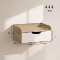 HOMCOM Conjunto de 2 Mesas de Cabeceira de Parede Mesas de Cabeceira com Gaveta e Tampo com Rebordos Elevados 40x30x19,5 cm Madeira Natural(m-3)