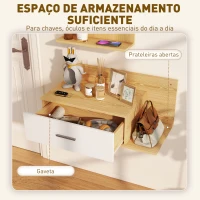 HOMCOM Conjunto de Móveis de Entrada de Parede com Espelho e Arrumação com Gaveta e 2 Prateleiras Abertas em Madeira Natural(m-6)
