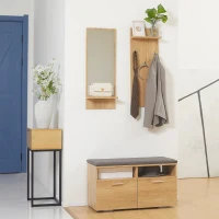 HOMCOM Ensemble de meuble d'entrée vestiaire d'entrée, 1 miroir avec étagère, 1 porte-manteau avec étagère, 1 banc à chaussures(m-10)