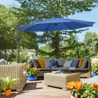 Outsunny Parasol déporté octogonal inclinable rabattable diamètre 3 m parasol de jardin avec pied en croix bleu(m-10)