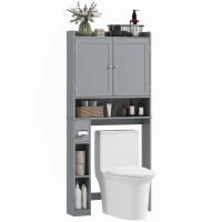 HOMCOM Meuble WC dessus de toilette ou machine à laver, 2 portes, 3 compartiments, porte-papier toilette, 80x19,5x170cm, gris(m-11)