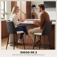 HOMCOM Juego de Taburetes Altos de Cocina con Respaldo y Reposapiés Tapizados de Lino y PU Marco de Acero Negro(m-4)