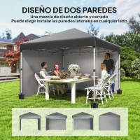 Outsunny Carpa Plegable Pop-up 3x3 m 2 Paredes Laterales Anti-UV Altura Ajustable Sacos de Arena Bolsa de Transporte Gris Oscuro(m-4)
